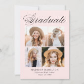 書道エレガント赤面ピンク4写真卒業 案内状 (正面)