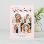 書道エレガント赤面ピンク4写真卒業 案内状 (スタンド正面)