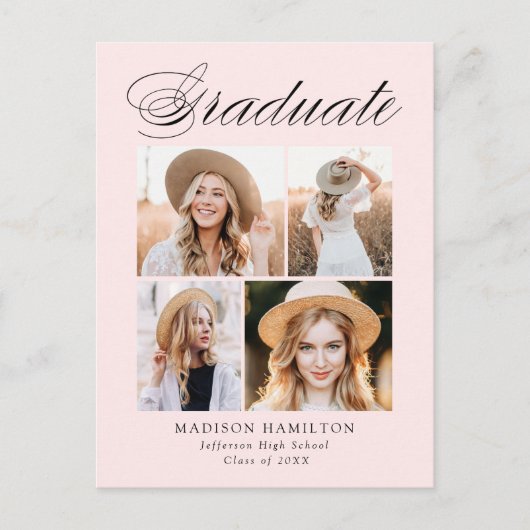 書道エレガント赤面4写真卒業パーティー インビテーションポストカード (正面)