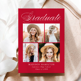 書道エレガント赤4写真卒業 案内状