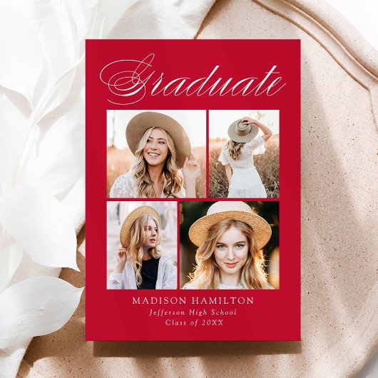 書道エレガント赤4写真卒業 案内状