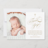 書道エレガント金ゴールドベビー写真バプテスマ サンキューカード (正面)