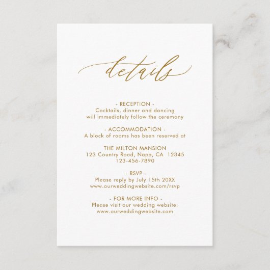 書道エレガント金ゴールド結婚の詳細QRコード エンクロージャーカード (正面)