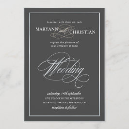 書道エレガント銀グレー結婚式招待状 招待状