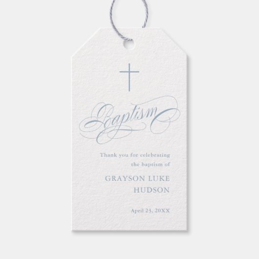 書道エレガント青バプテスマお願い ギフトタグ (正面)