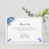 書道エレガント青フローラ葬儀 サンキューカード (スタンド正面)