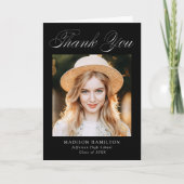 書道エレガント黒写真卒業 サンキューカード (正面)