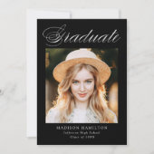 書道エレガント黒写真卒業 案内状 (正面)