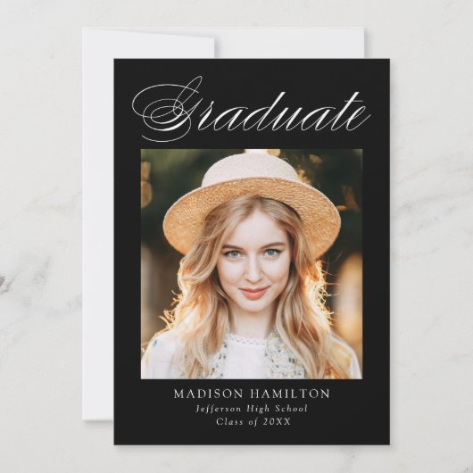 書道エレガント黒写真卒業 案内状 (正面)