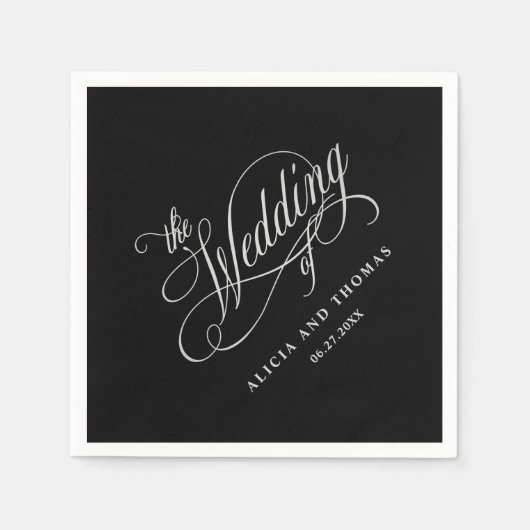 書道エレガント黒銀結婚の スタンダードカクテルナプキン (正面)