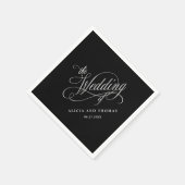 書道エレガント黒銀結婚の スタンダードカクテルナプキン (角)