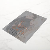 書道エレガント2枚の写真Save the Dateバラ 箔招待状 (回転した状態)