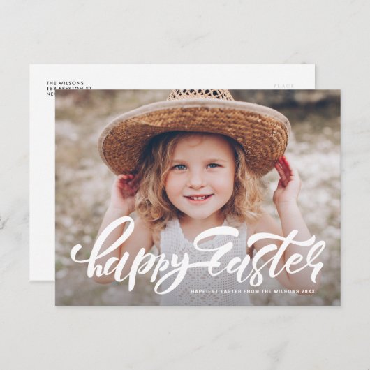 書道オモダンーバーレイハッピーイースター写真 シーズンポストカード (正面/裏面)