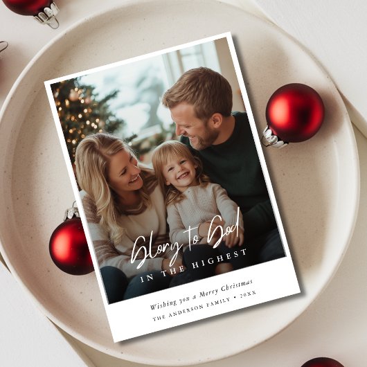 書道オーバーレイ写真栄光へ神のクリスマス シーズンカード