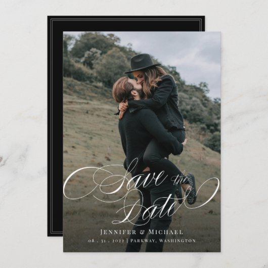 書道カスタム写真の結婚式の日付を保存 セーブザデート (正面/裏面)