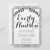 書道ガーランドダマスクブラウン紙結婚ズ 招待状 (正面)