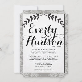 書道ガーランドダマスクブラウン紙結婚ズ 招待状