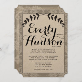 書道ガーランドダマスクブラウン紙結婚ズ 招待状