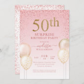 書道ガーリーグリッター驚き50誕生日I 招待状 (正面/裏面)