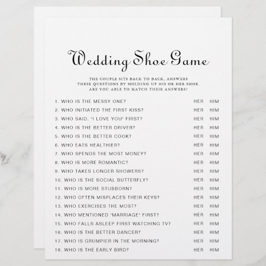 書道クラシックミニマ結婚リストのシューゲーム (正面/裏面)