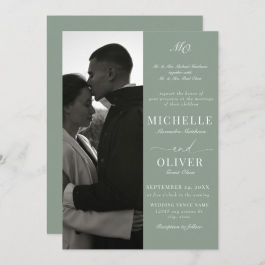 書道クラシック写真エレガントな結婚式 招待状 (正面/裏面)