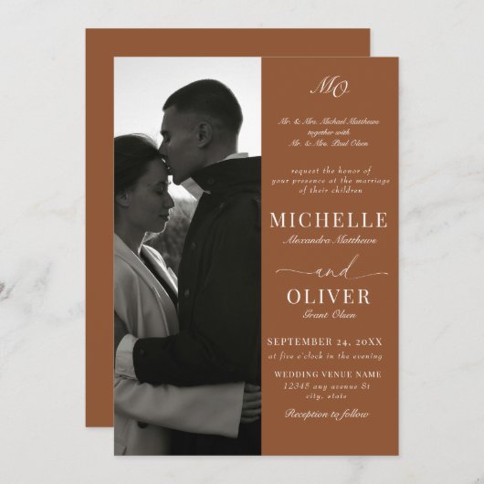 書道クラシック写真エレガントな結婚式 招待状 (正面/裏面)