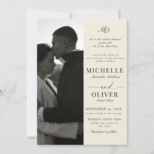 書道クラシック写真エレガントな結婚式 招待状 (正面)