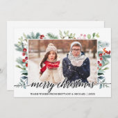 書道クリスマスの緑のカップルの写真 シーズンカード (正面/裏面)