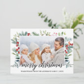 書道クリスマスの緑の家族の写真 シーズンカード (スタンド正面)