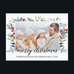 書道クリスマスの緑の家族の写真 ポストカード<br><div class="desc">書道モダン台本メリーエレガントクリスマス水の色の休日の緑の家族の写真はがき</div>