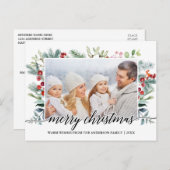 書道クリスマスの緑の家族の写真 ポストカード (正面/裏面)