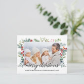 書道クリスマスの緑の家族の写真 ポストカード (スタンド正面)