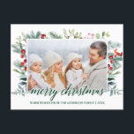 書道クリスマスグリーン家族フォトグリーン ポストカード<br><div class="desc">書道モダン台本メリーエレガントクリスマス水の色の休日の緑の家族の写真はがき</div>