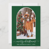 書道クリスマススノーフレーク写真アーチグリーン シーズンカード (正面)