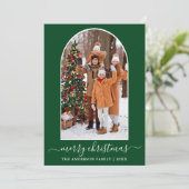 書道クリスマススノーフレーク写真アーチグリーン シーズンカード (スタンド正面)