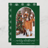 書道クリスマススノーフレーク写真アーチグリーン シーズンカード (正面/裏面)