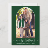 書道クリスマススノーフレーク写真アーチグリーン シーズンカード (正面)