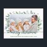 書道クリスマスパイン緑の写真 ポストカード<br><div class="desc">書モダンエレガント字スクリプトMerry Christmas Water color Holiday Pine Greenery Family写真はがき – Green Script</div>