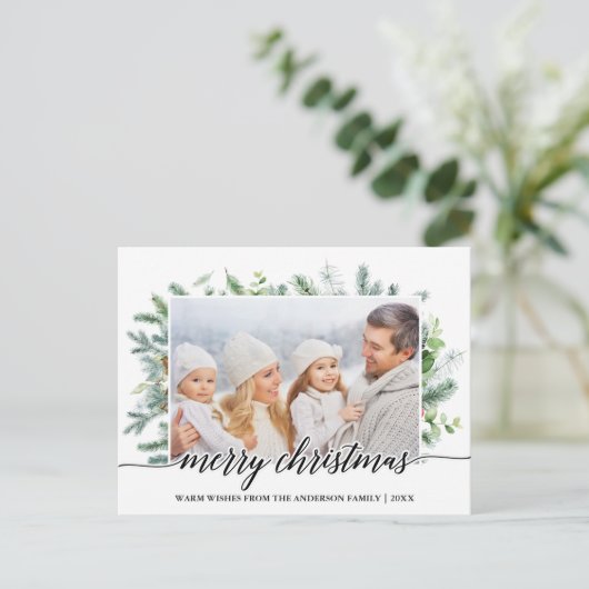 書道クリスマスパイン緑の家族の写真 ポストカード (スタンド正面)