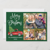 書道クリスマスレッドトラック3フォトグリーン シーズンカード (正面)