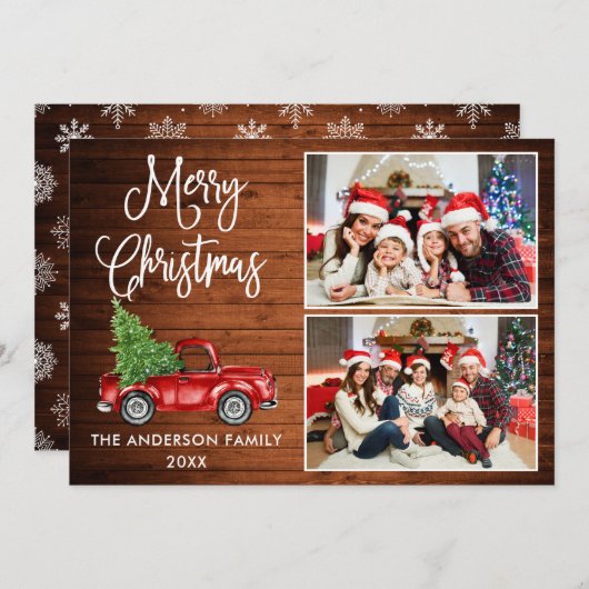 書道クリスマスヴィンテージトラックウッド2写真 シーズンカード (正面/裏面)