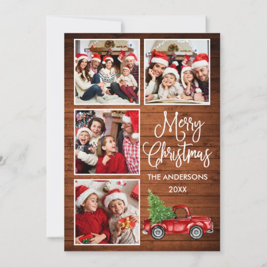 書道クリスマスヴィンテージトラックウッド4写真 シーズンカード (正面)