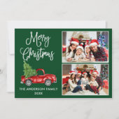 書道クリスマスヴィンテージトラックグリーン2写真 シーズンカード (正面)