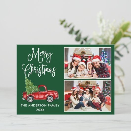 書道クリスマスヴィンテージトラックグリーン2写真 シーズンカード (スタンド正面)