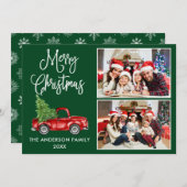 書道クリスマスヴィンテージトラックグリーン2写真 シーズンカード (正面/裏面)