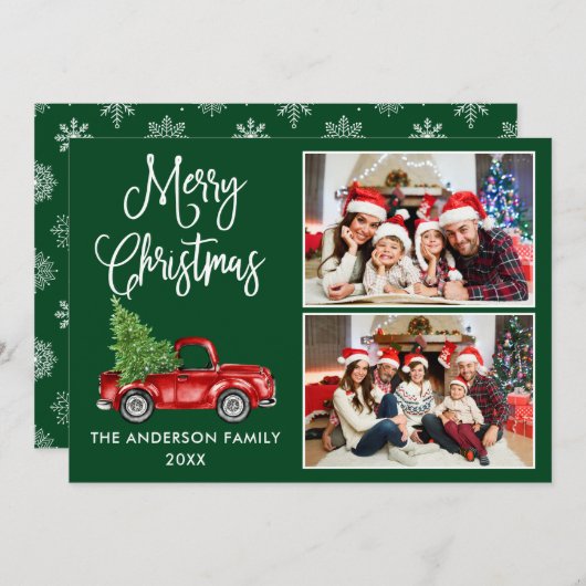 書道クリスマスヴィンテージトラックグリーン2写真 シーズンカード (正面/裏面)
