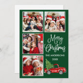 書道クリスマスヴィンテージトラックグリーン4写真 シーズンカード (正面/裏面)