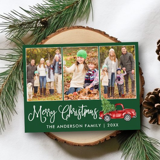 書道クリスマスヴィンテージトラック緑3枚 ポストカード