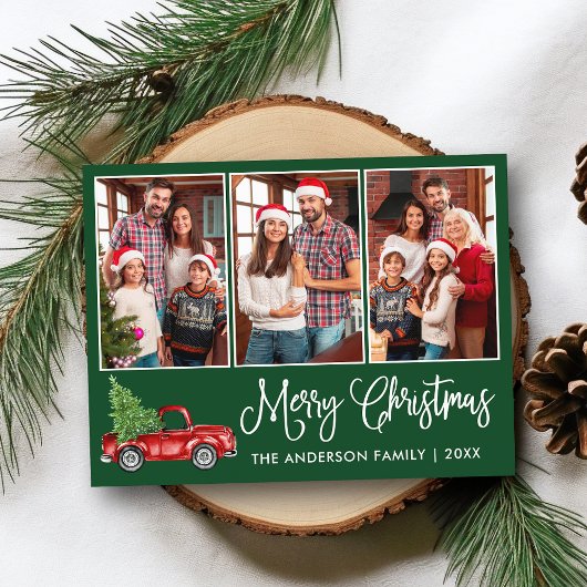 書道クリスマスヴィンテージトラック3フォトグリーン ポストカード