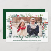 書道クリスマス緑のカップルの写真 シーズンカード (正面/裏面)